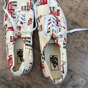 Vans Cream Sneakers with Red and Black Graphic -NWOT M9.5/W11